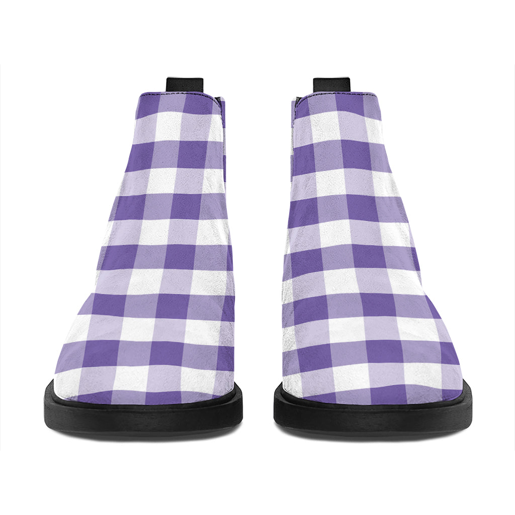 Purple And White Gingham Pattern Print Flat Ankle Boots