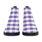 Purple And White Gingham Pattern Print Flat Ankle Boots