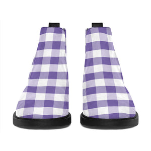 Purple And White Gingham Pattern Print Flat Ankle Boots