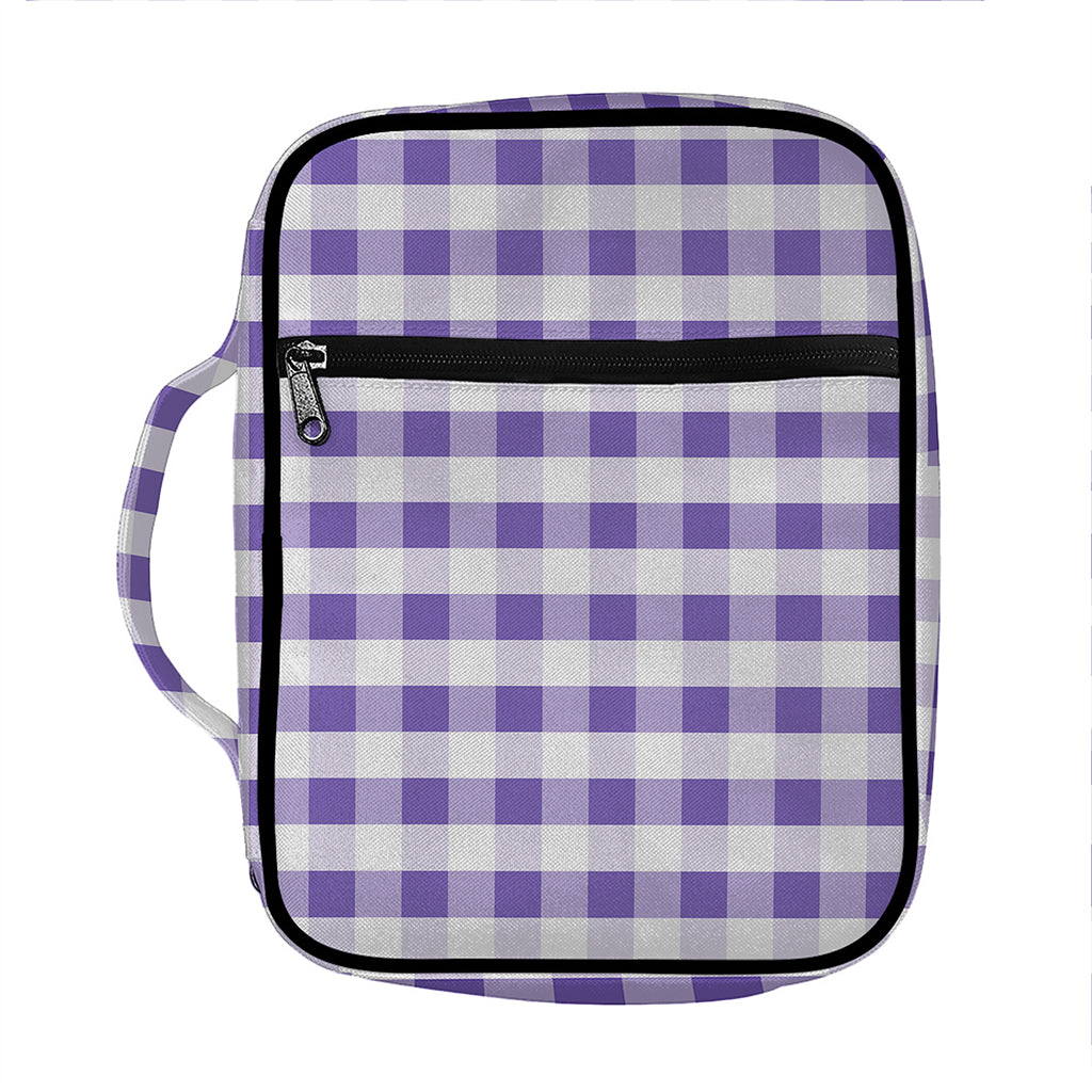 Purple And White Gingham Pattern Print Front Pocket Bible Bag
