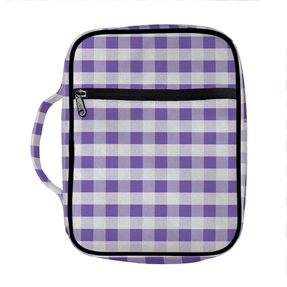 Purple And White Gingham Pattern Print Front Pocket Bible Bag
