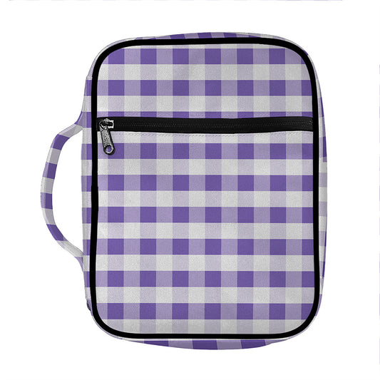 Purple And White Gingham Pattern Print Front Pocket Bible Bag