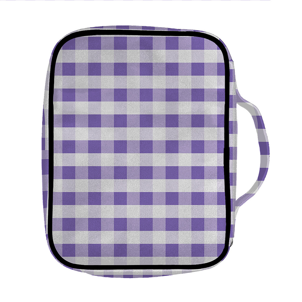 Purple And White Gingham Pattern Print Front Pocket Bible Bag