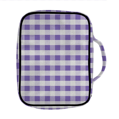 Purple And White Gingham Pattern Print Front Pocket Bible Bag