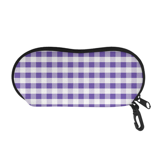 Purple And White Gingham Pattern Print Glasses Case