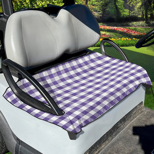 Purple And White Gingham Pattern Print Golf Cart Seat Cover