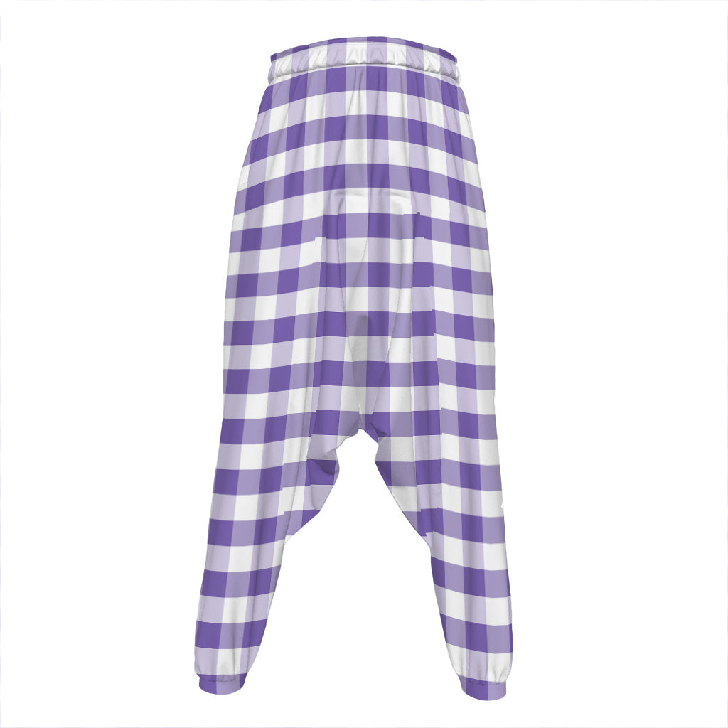 Purple And White Gingham Pattern Print Hammer Pants