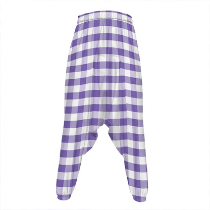 Purple And White Gingham Pattern Print Hammer Pants