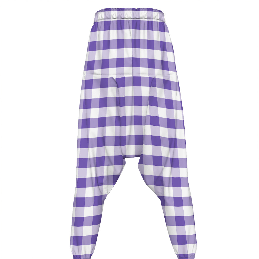 Purple And White Gingham Pattern Print Hammer Pants