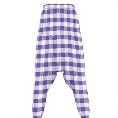 Purple And White Gingham Pattern Print Hammer Pants