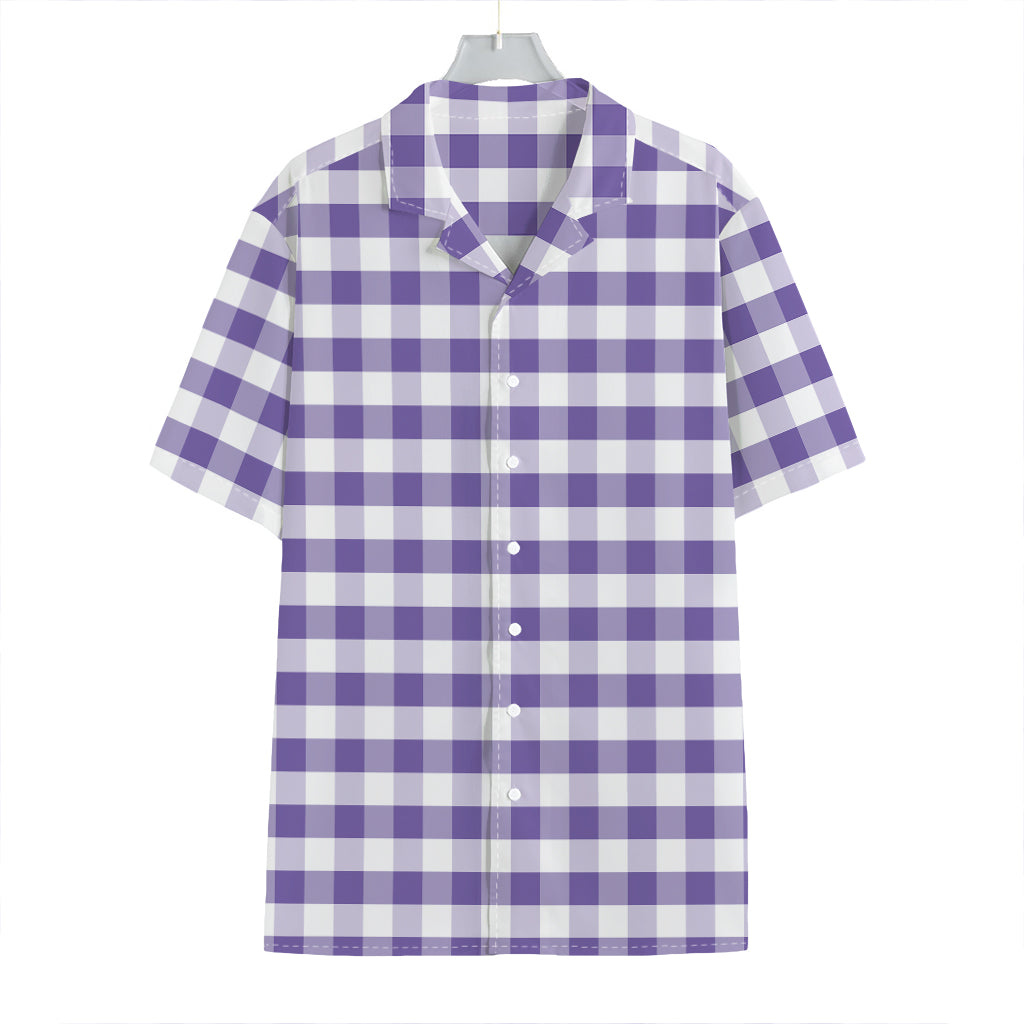 Purple And White Gingham Pattern Print Hawaiian Shirt