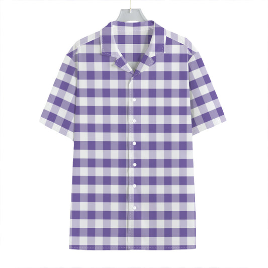 Purple And White Gingham Pattern Print Hawaiian Shirt