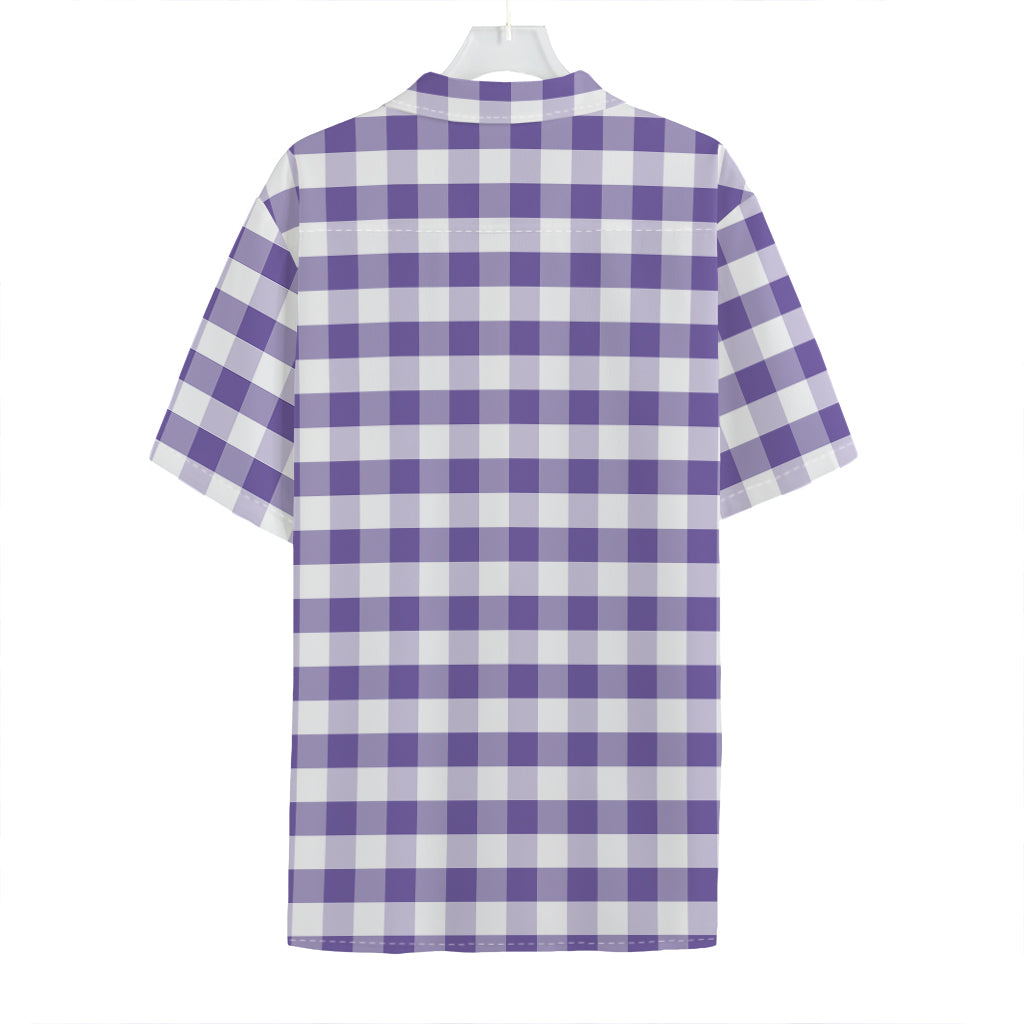 Purple And White Gingham Pattern Print Hawaiian Shirt