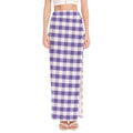 Purple And White Gingham Pattern Print High Slit Maxi Skirt