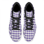 Purple And White Gingham Pattern Print High Top Leather Sneakers