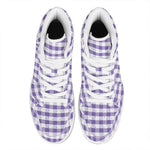 Purple And White Gingham Pattern Print High Top Leather Sneakers