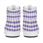 Purple And White Gingham Pattern Print High Top Leather Sneakers