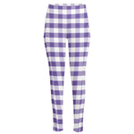 Purple And White Gingham Pattern Print High-Waisted Pocket Leggings
