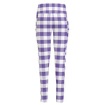 Purple And White Gingham Pattern Print High-Waisted Pocket Leggings