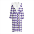 Purple And White Gingham Pattern Print Hooded Bathrobe