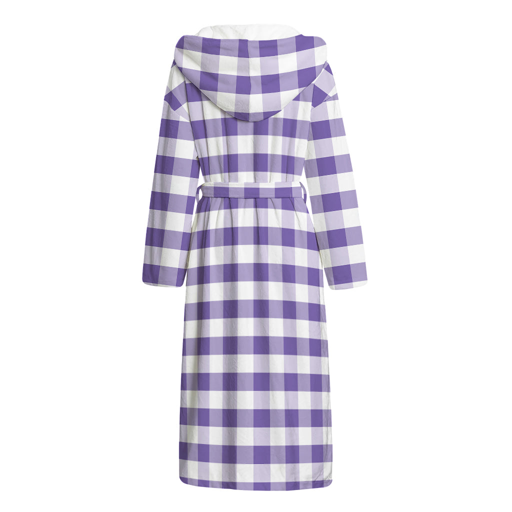 Purple And White Gingham Pattern Print Hooded Bathrobe