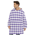 Purple And White Gingham Pattern Print Hoodie Blanket