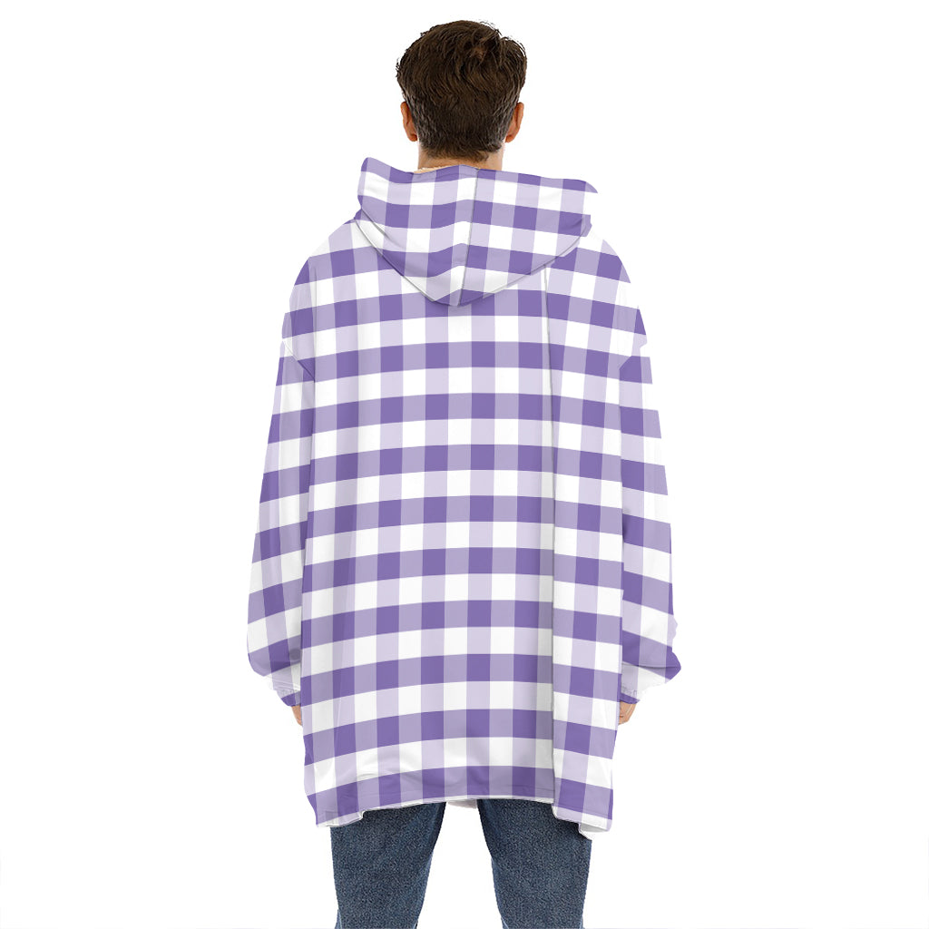 Purple And White Gingham Pattern Print Hoodie Blanket