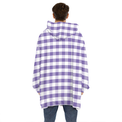 Purple And White Gingham Pattern Print Hoodie Blanket