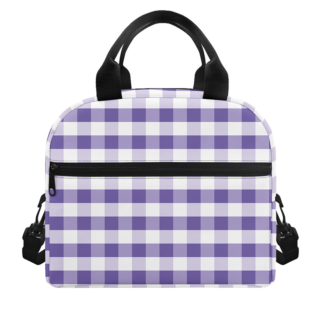 Purple And White Gingham Pattern Print Insulated Lunch Bag