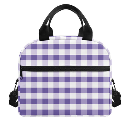 Purple And White Gingham Pattern Print Insulated Lunch Bag