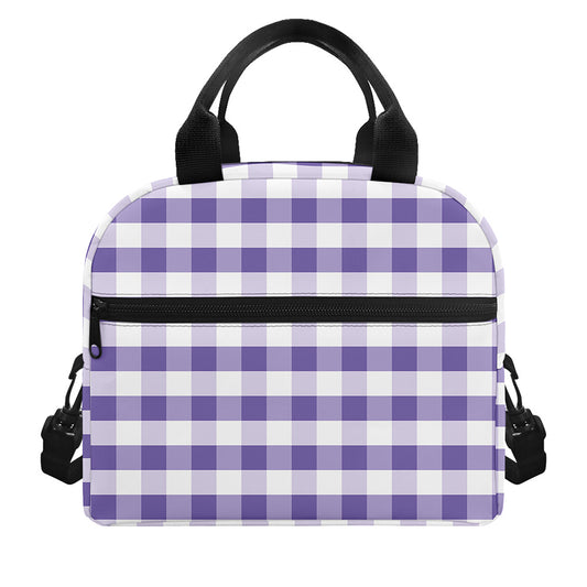 Purple And White Gingham Pattern Print Insulated Lunch Bag