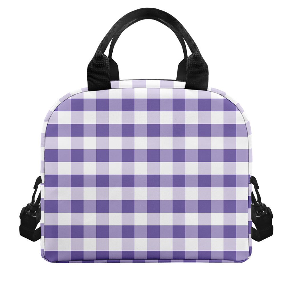 Purple And White Gingham Pattern Print Insulated Lunch Bag