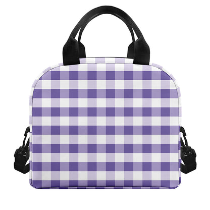 Purple And White Gingham Pattern Print Insulated Lunch Bag