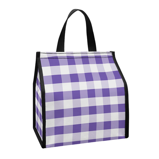 Purple And White Gingham Pattern Print Insulated Lunch Tote