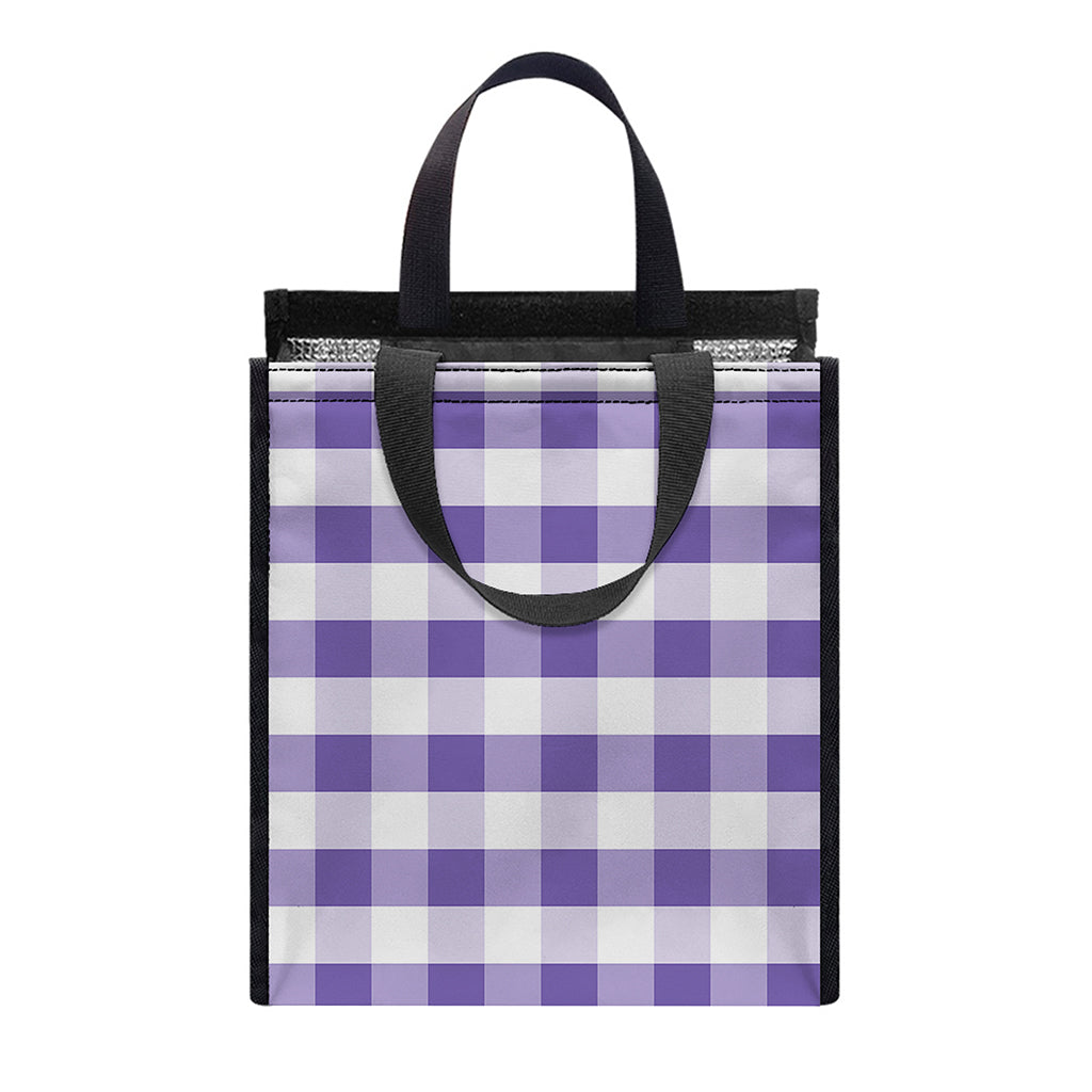 Purple And White Gingham Pattern Print Insulated Lunch Tote