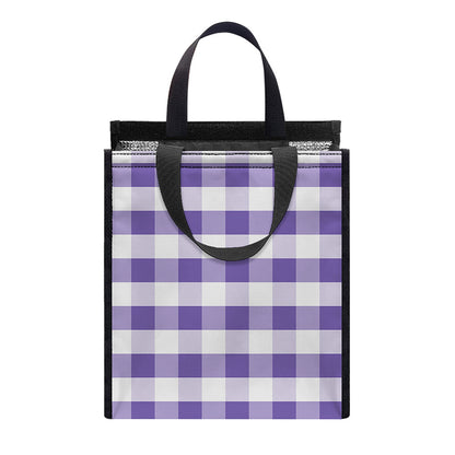 Purple And White Gingham Pattern Print Insulated Lunch Tote
