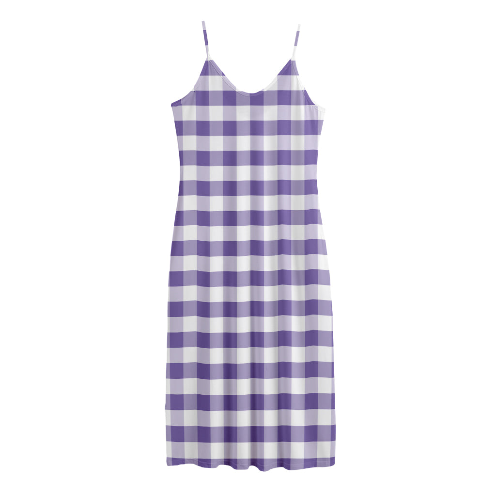 Purple And White Gingham Pattern Print Jersey Midi Cami Dress