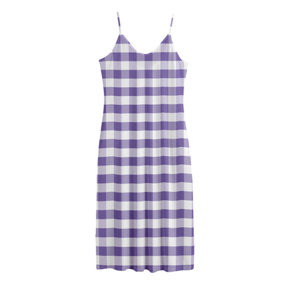 Purple And White Gingham Pattern Print Jersey Midi Cami Dress