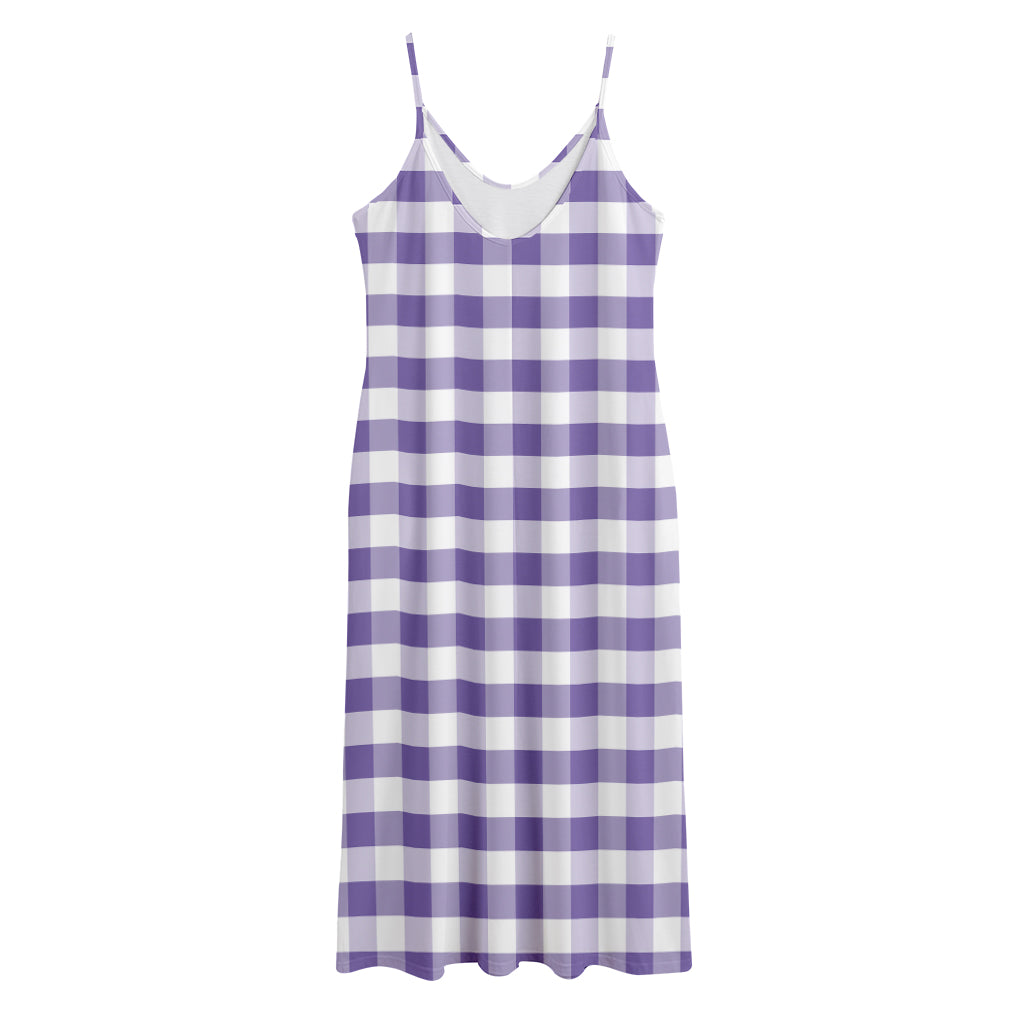 Purple And White Gingham Pattern Print Jersey Midi Cami Dress