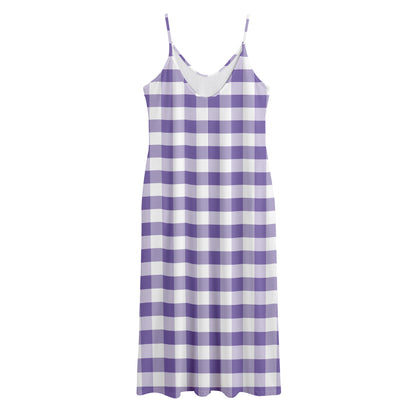 Purple And White Gingham Pattern Print Jersey Midi Cami Dress