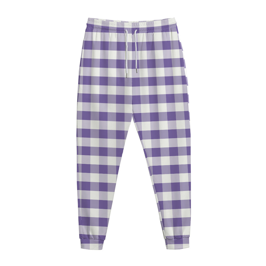 Purple And White Gingham Pattern Print Jogger Pants