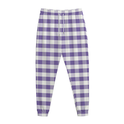 Purple And White Gingham Pattern Print Jogger Pants