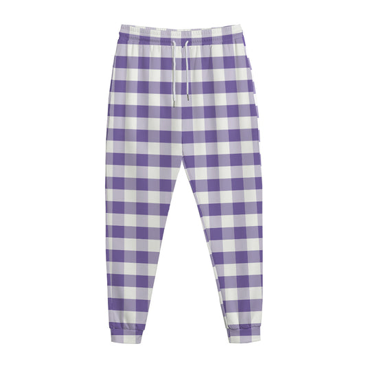 Purple And White Gingham Pattern Print Jogger Pants