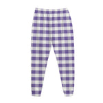 Purple And White Gingham Pattern Print Jogger Pants