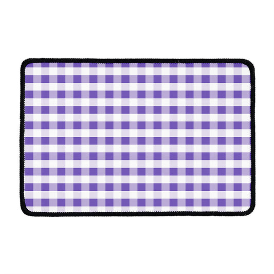 Purple And White Gingham Pattern Print Kitchen Mat