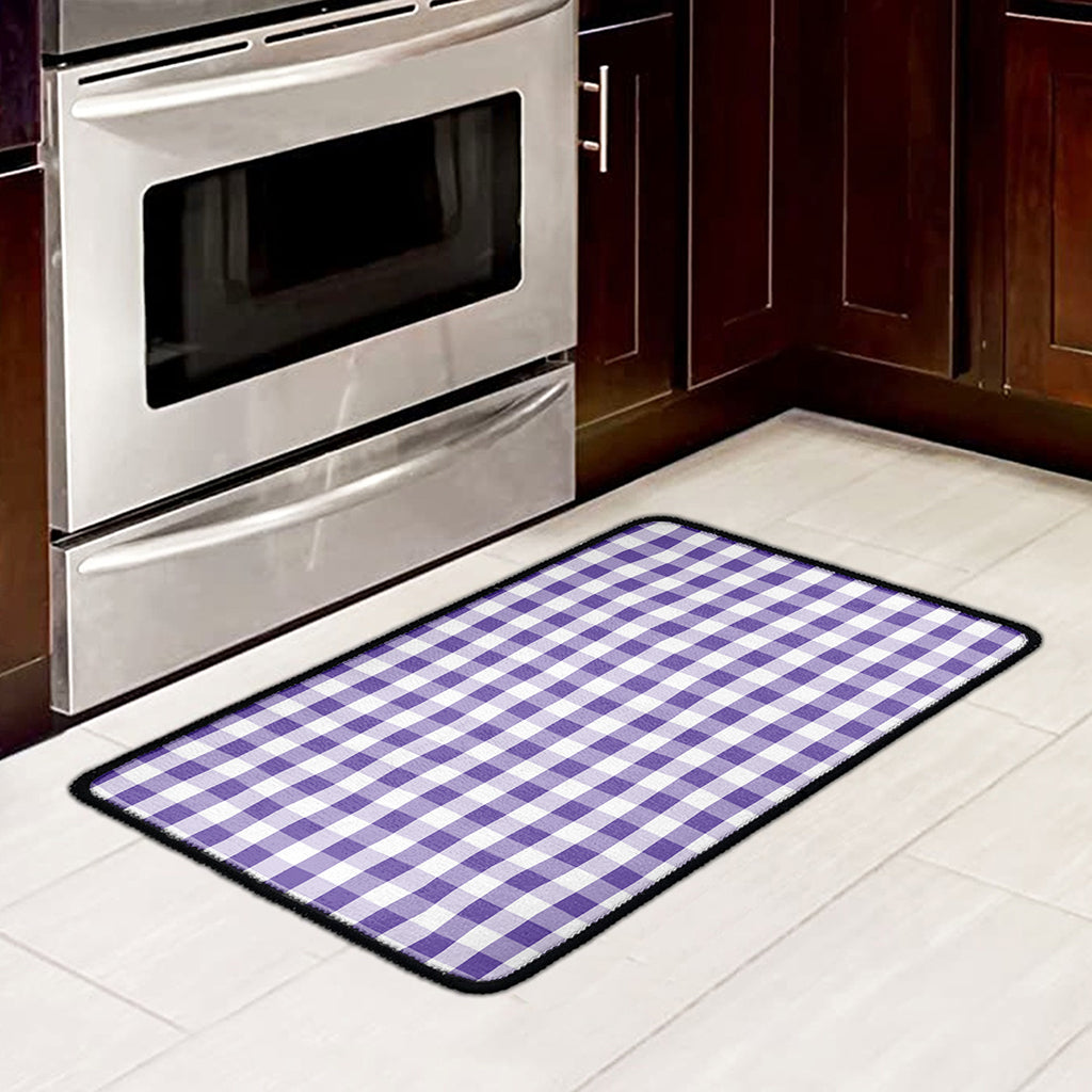 Purple And White Gingham Pattern Print Kitchen Mat