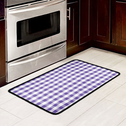 Purple And White Gingham Pattern Print Kitchen Mat