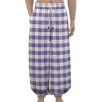 Purple And White Gingham Pattern Print Lantern Pants