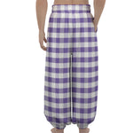 Purple And White Gingham Pattern Print Lantern Pants