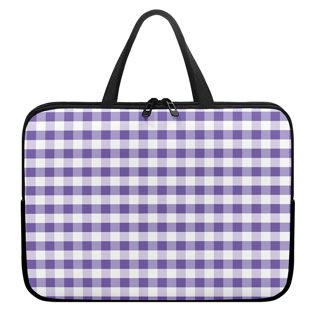 Purple And White Gingham Pattern Print Laptop Sleeve With Handle